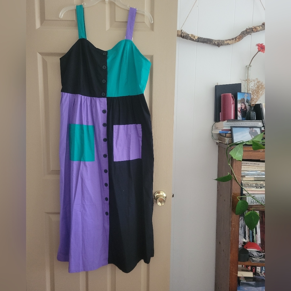 Vintage style color block midi dress